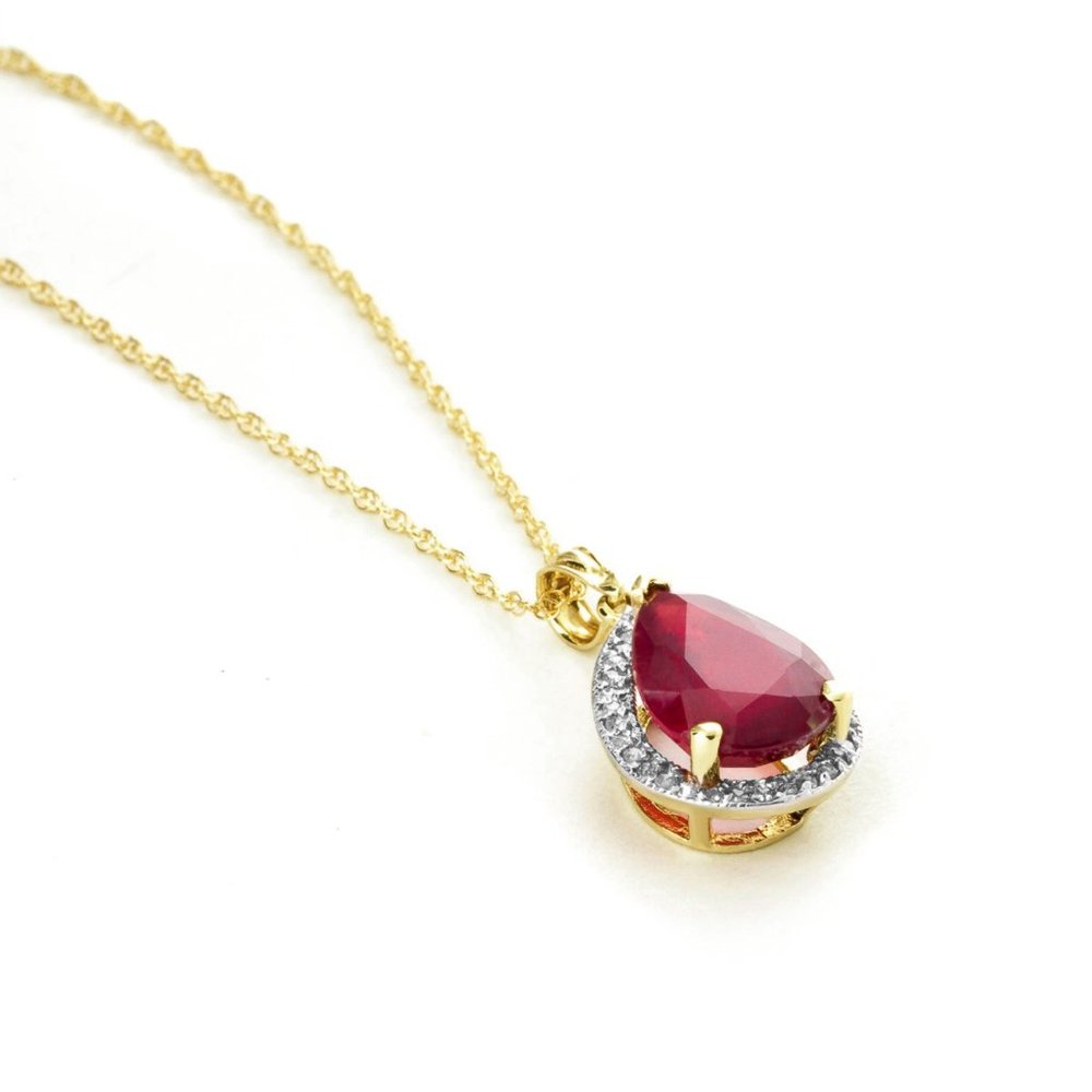 14K. SOLID GOLD NECKLACE WITH  DIAMONDS & RUBY - Picture 3 of 9